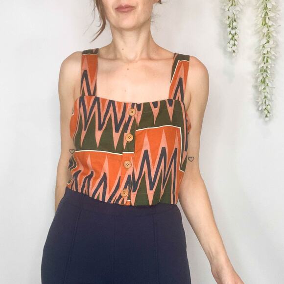 NWT VERONICA BEARD Tiffany Top multicolored buttoned crop top linen cotton 3038 - Picture 1 of 10